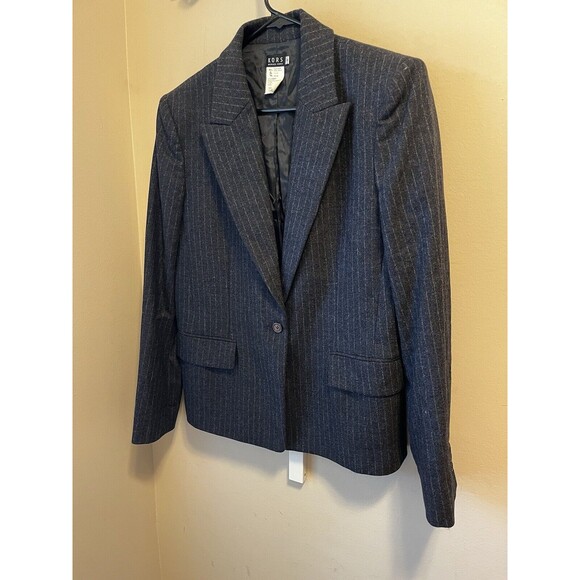 Michael Kors Collection Womens Sz 12 Gray Plaid Wool Pinstripe Blazer Jacket - Picture 3 of 7